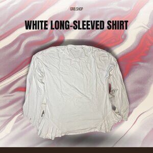 White Long-Sleeved Shirt With Ruffled Hem Soft Cotton Blend Womens Size M Lightw